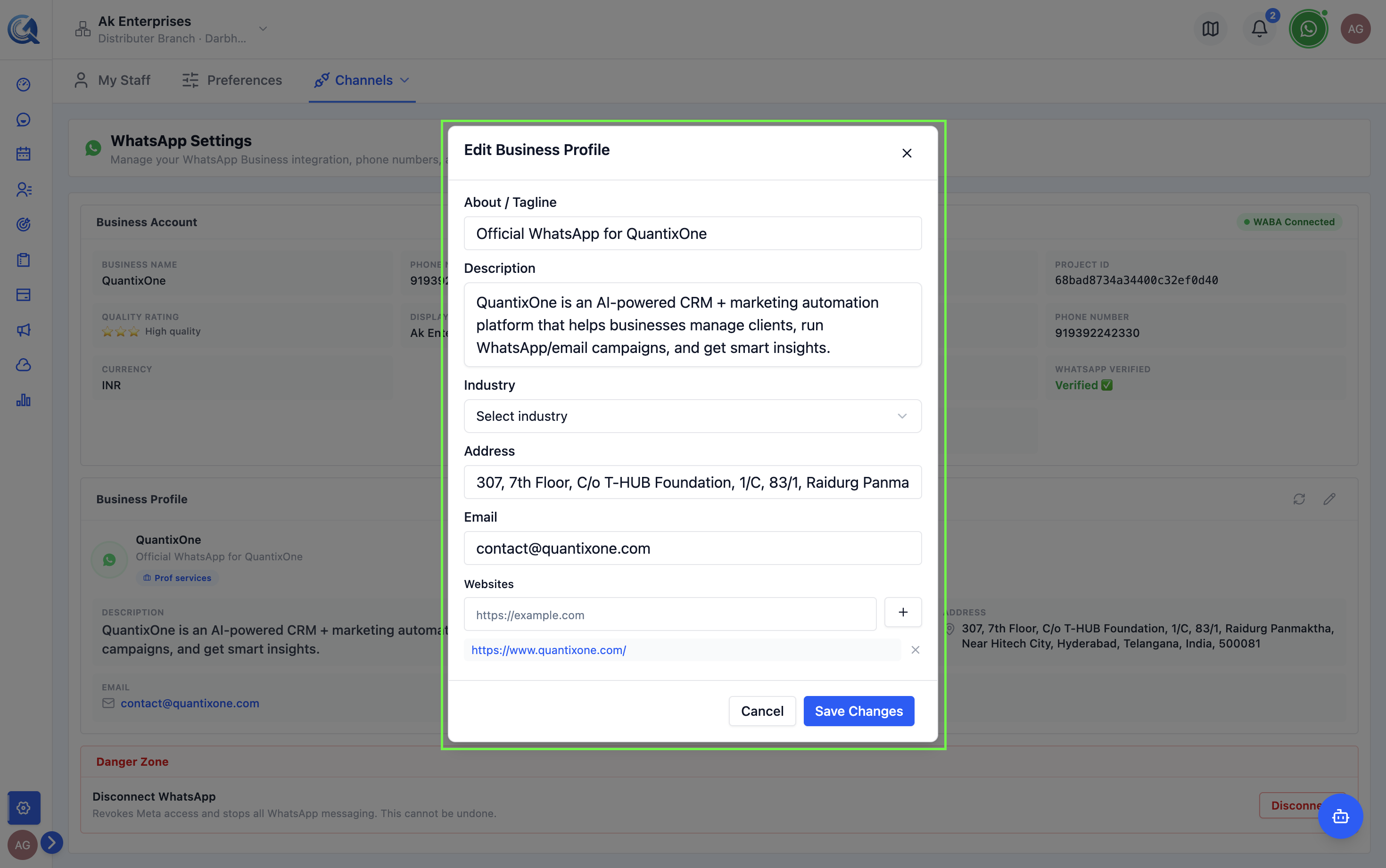 Business profile form with the Save Profile button highlighted