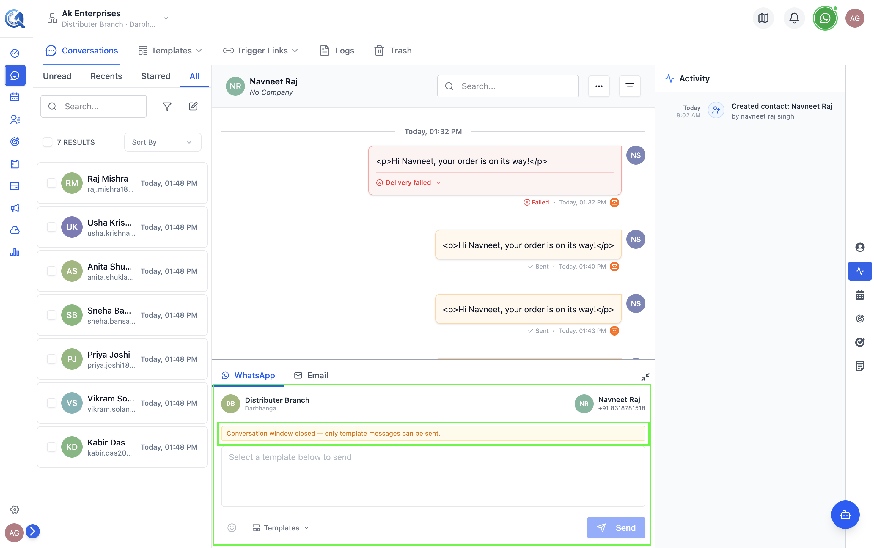 Free-form message input in the WhatsApp composer with formatting toolbar